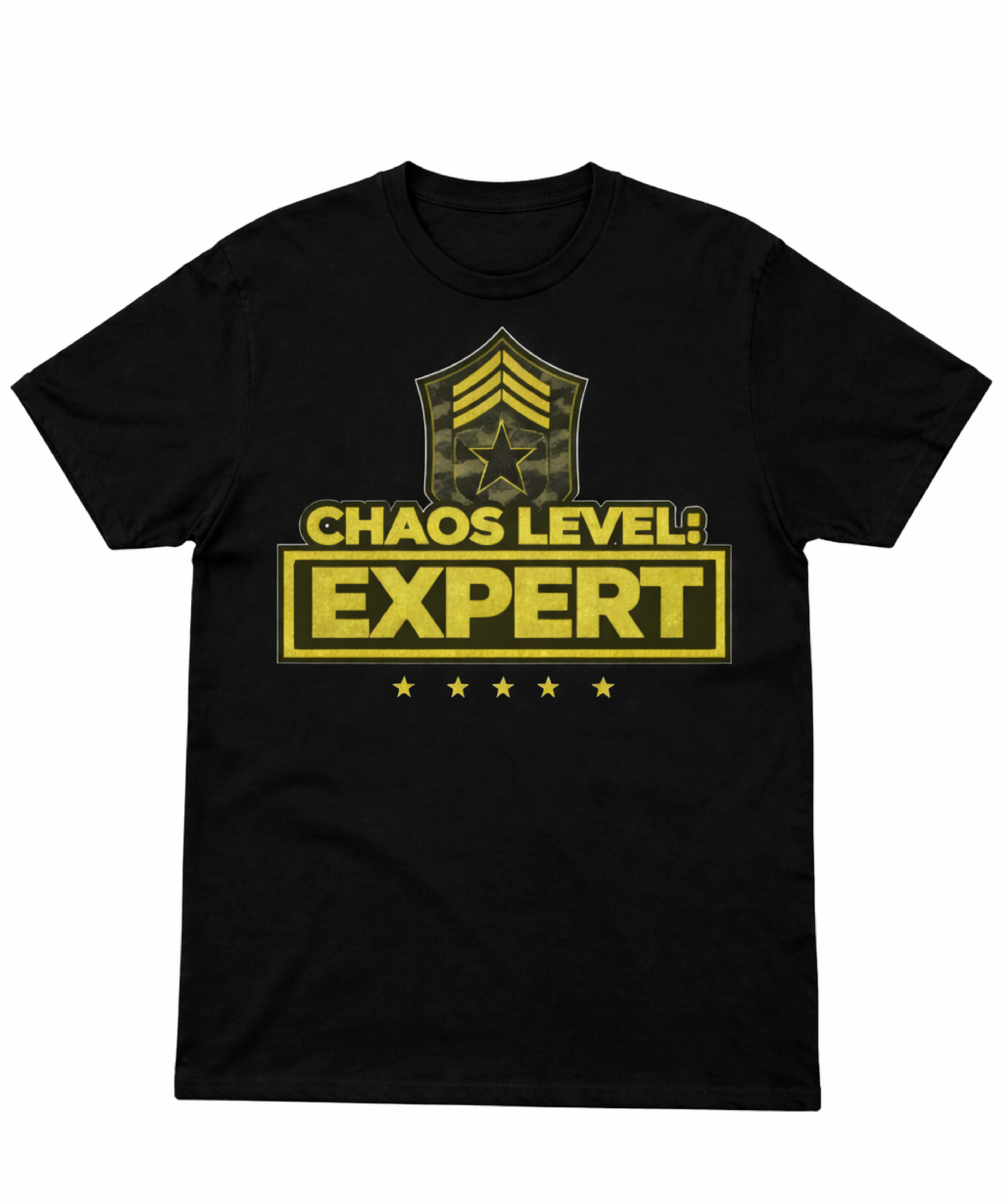Chaos Level: Expert Veteran T-Shirt – Military Humor Tee